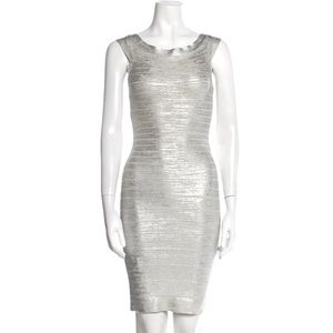 Authenticated Herve Leger Silver Bandage Dress